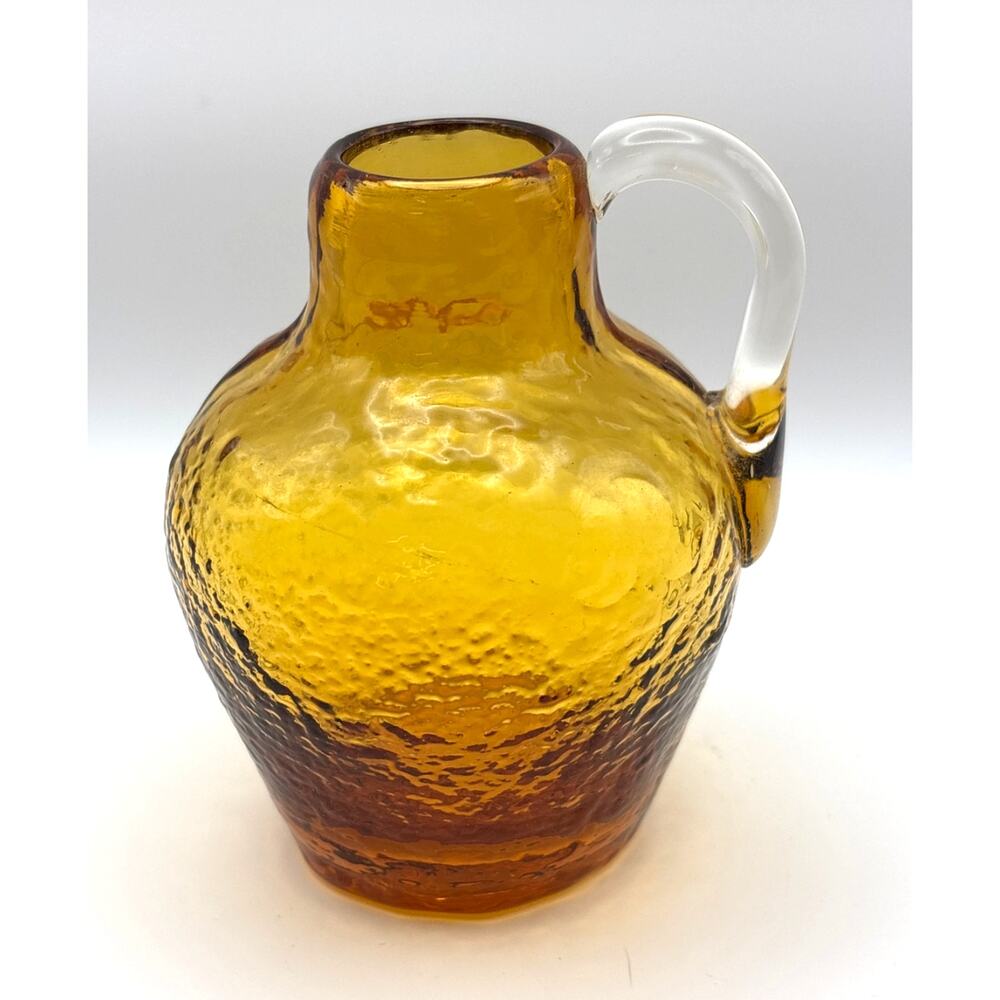 Vintage Amber Pebble Textured Glass Mini Pitcher Hand Crafted Art Glass Decor